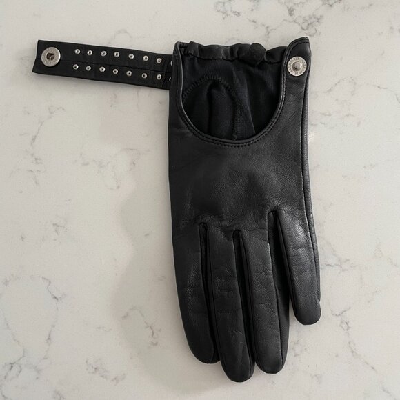 All Saints 1 BTL Stud Driver Gloves Goat Leather Silver Nail Head Studs Black S - Picture 4 of 13
